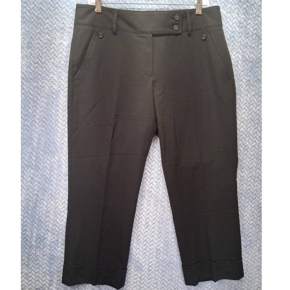 Tahari Black Cropped Dress Pants Cuffed Stretch Trousers Career Wear Size 10